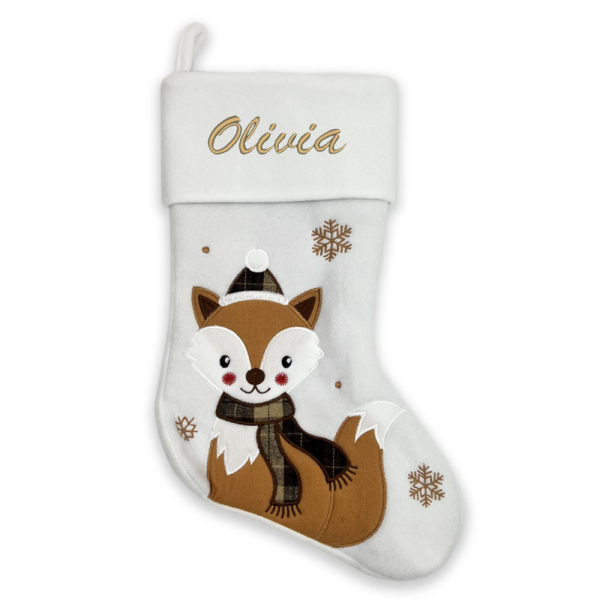 White Christmas stocking embroidered with a name