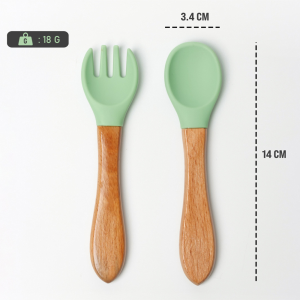 Wooden and silicone baby cutlery with name
