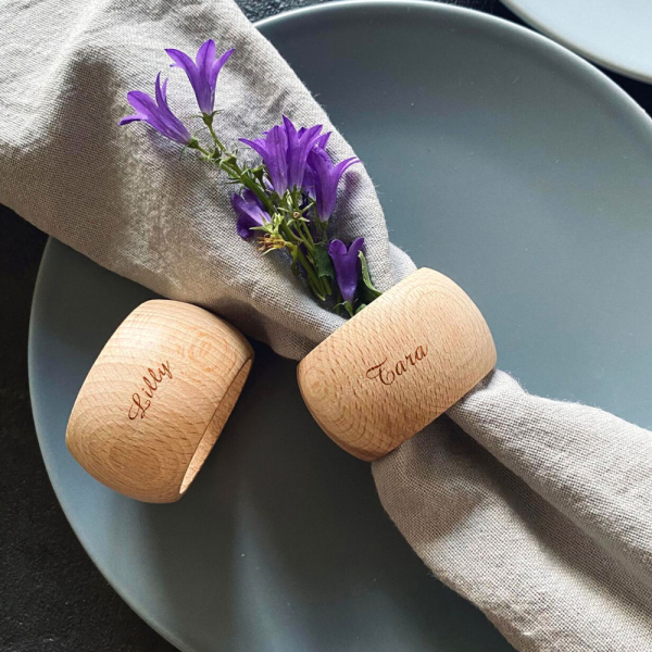 Wooden napkin ring with name