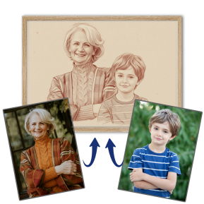Photo montage for a sanguine-style portrait Photo montage for a sanguine-style portrait