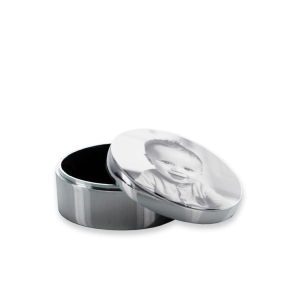 Silver-plated tooth box engraved with a photo