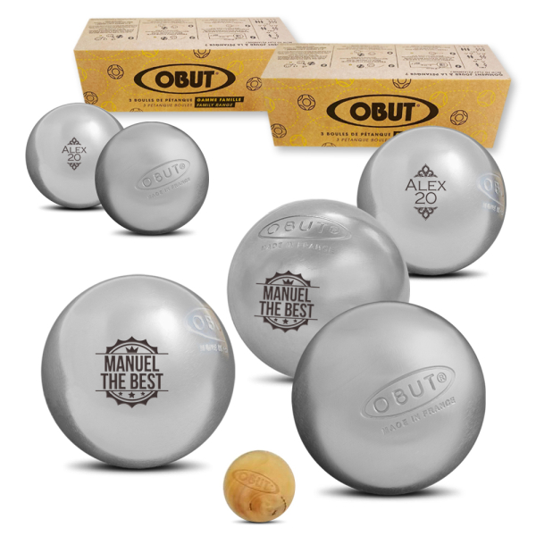 2 sets of 3 personalised OBUT balls