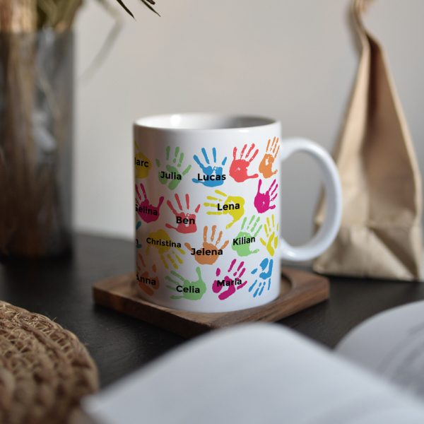 Mug with children's hands personalised with their first name