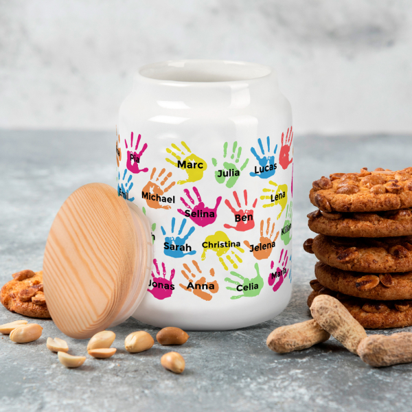 Personalised cookie jar with children's hands