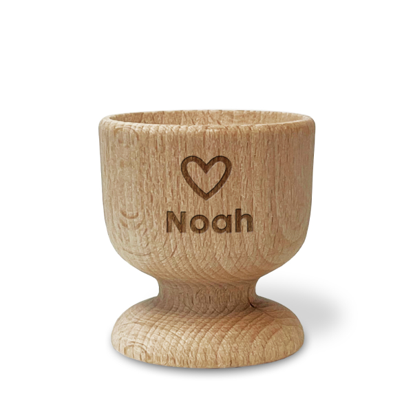 Personalised wooden egg cup with name and design