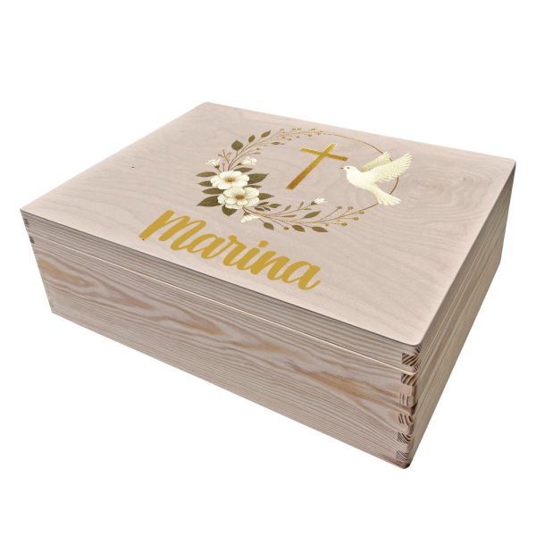 Printed wooden keepsake box baptism