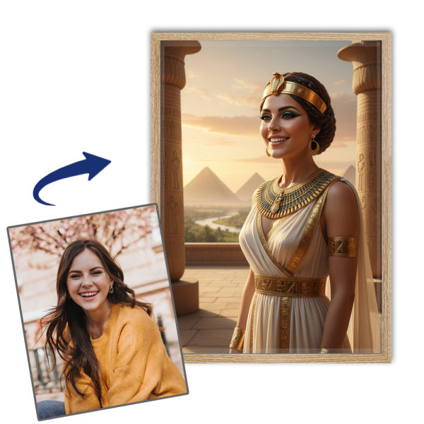 Portrait of a woman transformed into a historical figure