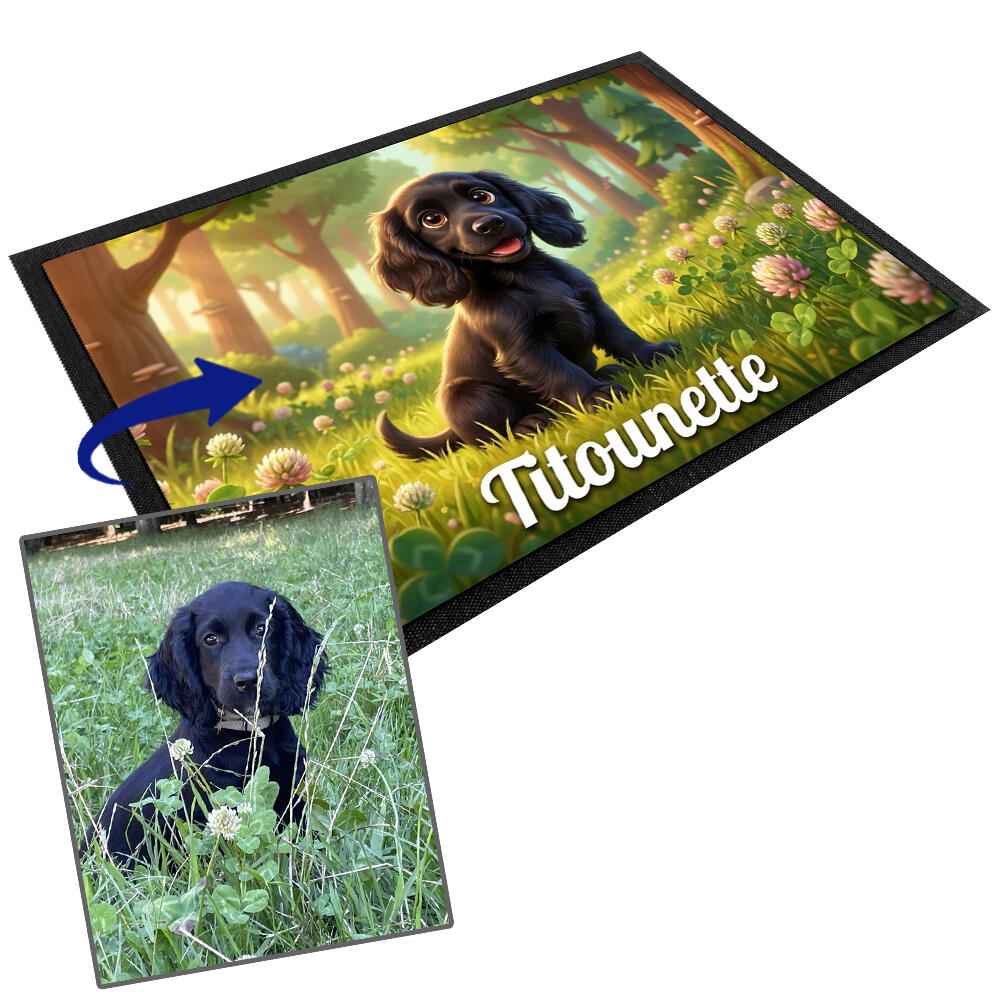 Personalised dog or cat bowl mat in 3D animation style